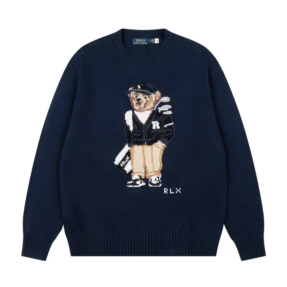 Polo Ralph Lauren Navy Golf Bear Intarsia Crewneck Knit Sweater